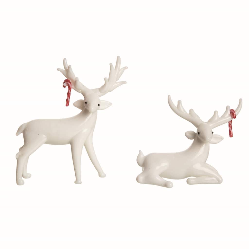Transpac Glass White Reindeer Figurine Set of 2 Christmas Home Decorations