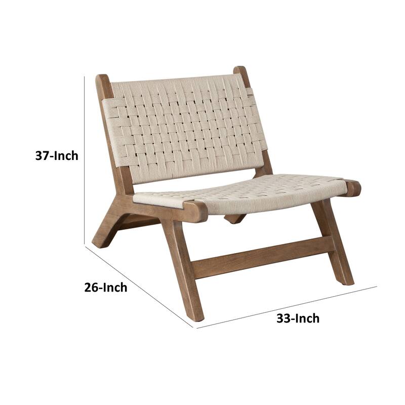 Loe Accent Chair, Boho Natural Rope Woven, Walnut Brown Angled Wood Frame