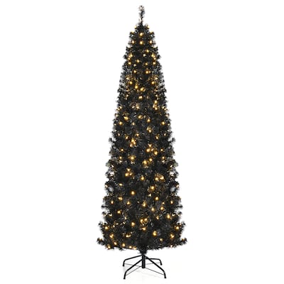 Gymax 6/7 FT Pre-lit Black Christmas Tree Artificial PVC Slim Pencil - See details