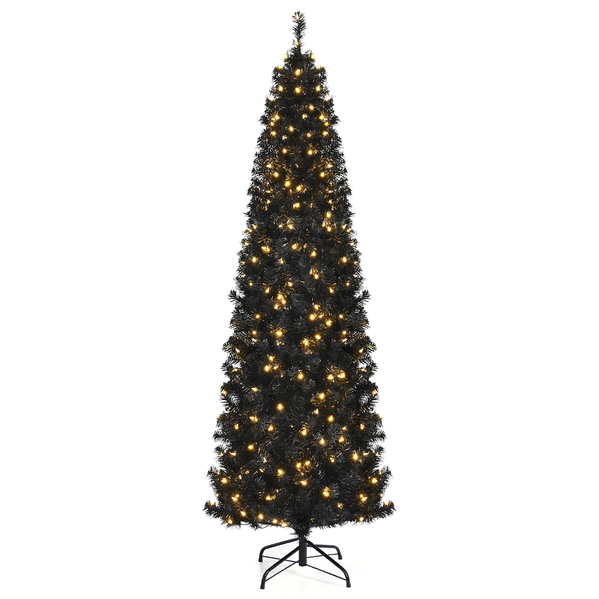 Gymax 6/7 FT Pre-lit Black Christmas Tree Artificial PVC Slim Pencil - See details