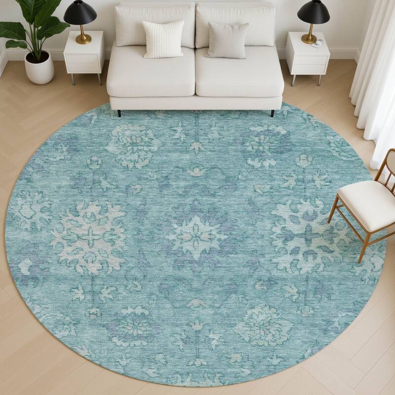 Premium Washable Super Soft Traditional Caply Mayfield Rug - Teal - 8' x 8'