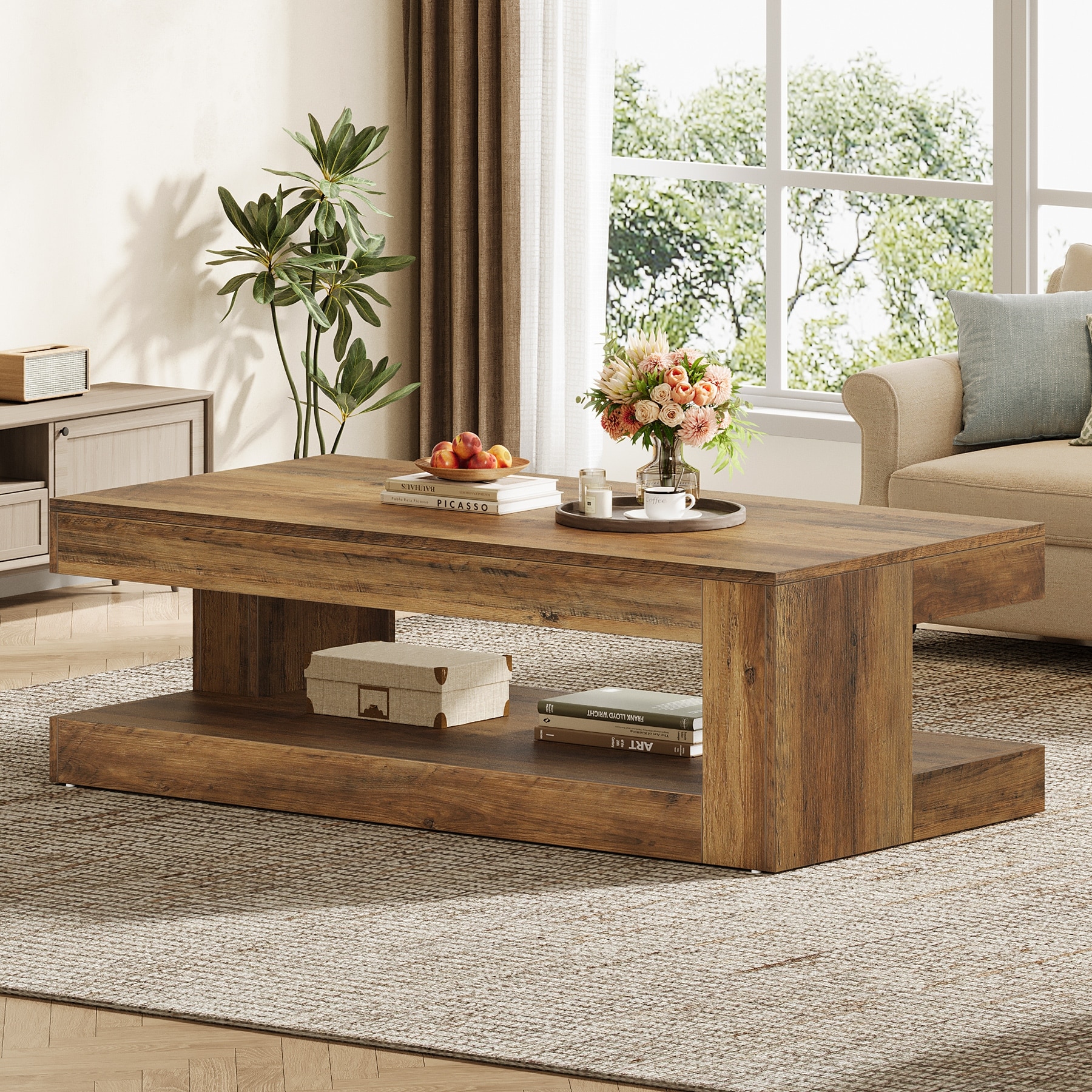 47.24 Inch Farmhouse 2-Tier Coffee Table for Living Room