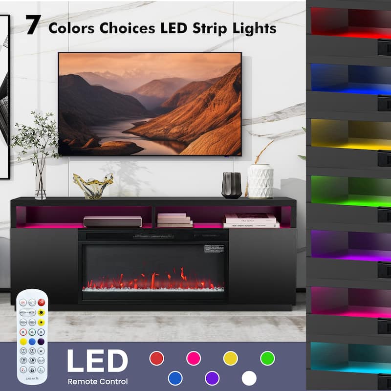 68" Modern Black RGB Electric Fireplace TV Stands Console for TVs Up to 72-inch