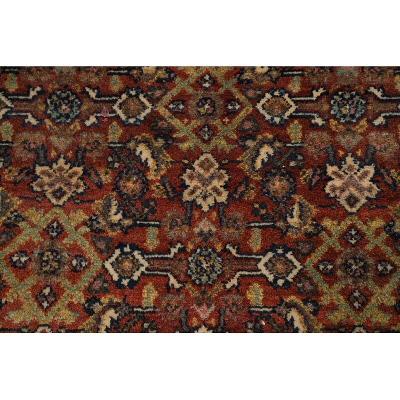 Hand Knotted Oriental 100% Wool Carpet Traditional Floral Oranges & Rust Heriz Runner Rug - 15' 0'' X 3' 6''
