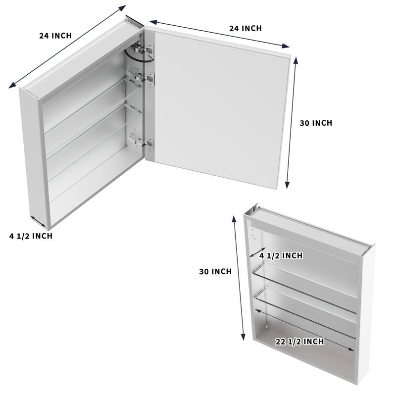 Modland 24"-30"W x 30"H LED Bathroom Medicine Cabinet with Mirror Anti-Fog,Surface or Recessed Mount