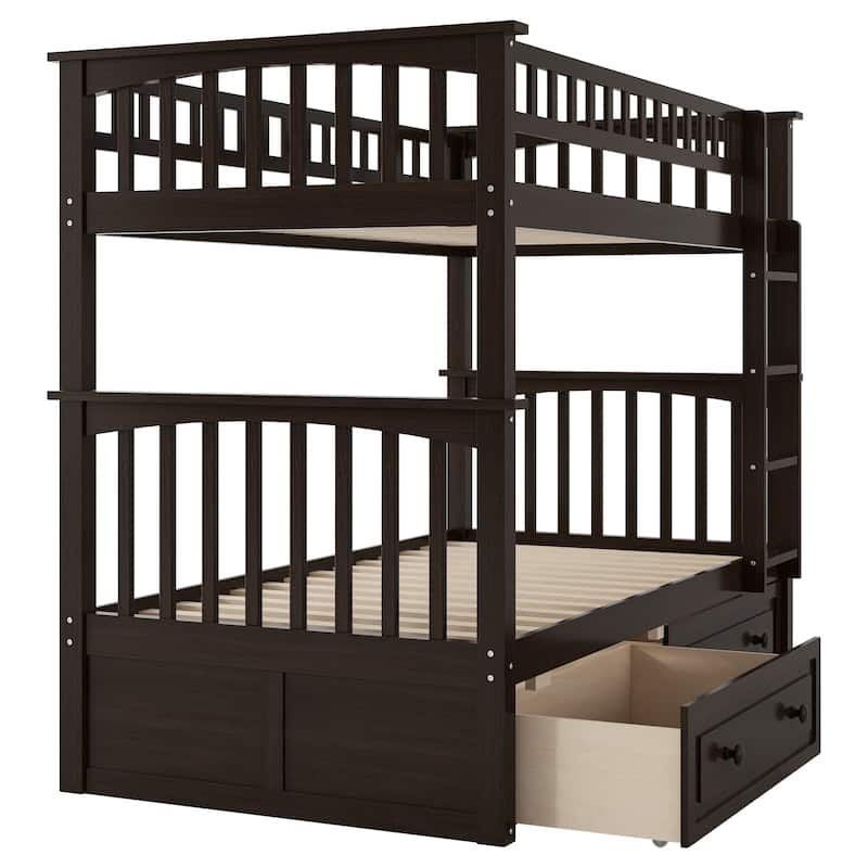 Twin Over Twin Convertible Bunk Bed with Storage Sturdy Design