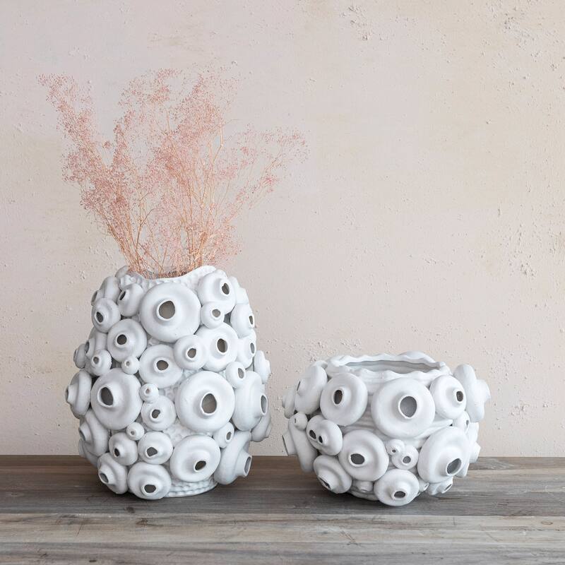 Handmade Textured Stoneware Coral Vase with Sand Finish
