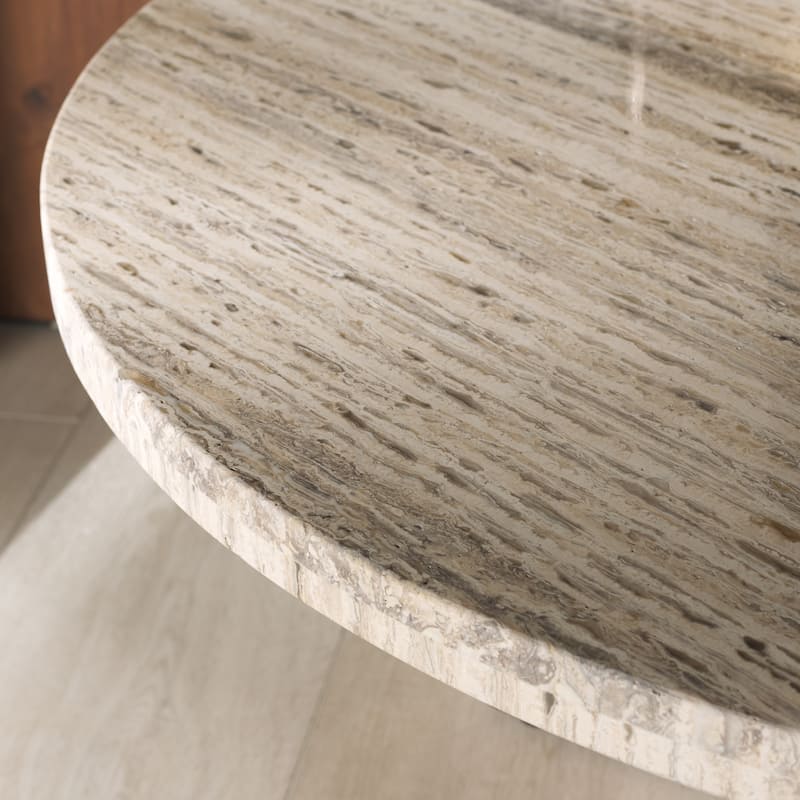 SAFAVIEH Couture Shayna Solid Wood/Travertine Coffee Table - 35Wx35Dx17H