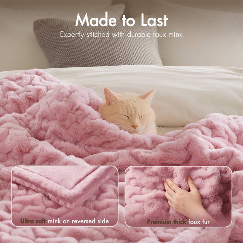 Madison Park Ruched Fur Throw