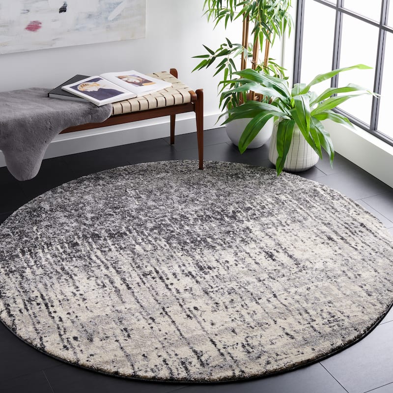 SAFAVIEH, Retro Christene Modern Abstract Rug - 3' Round - Black/Light Grey