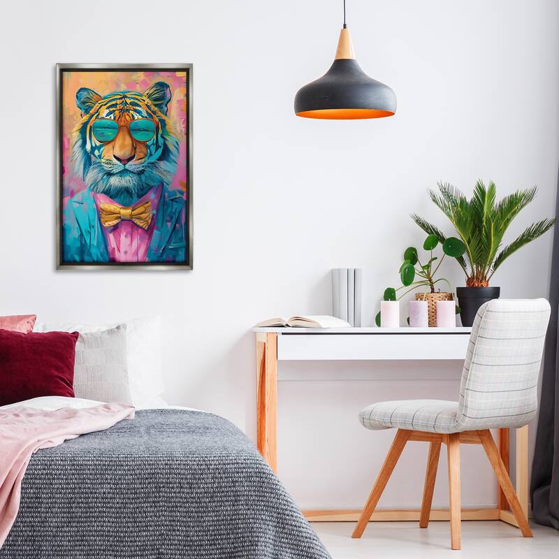 Stupell Smiling Snazzy Tiger Framed Floater Canvas Wall Art Design By LSR Design Studio