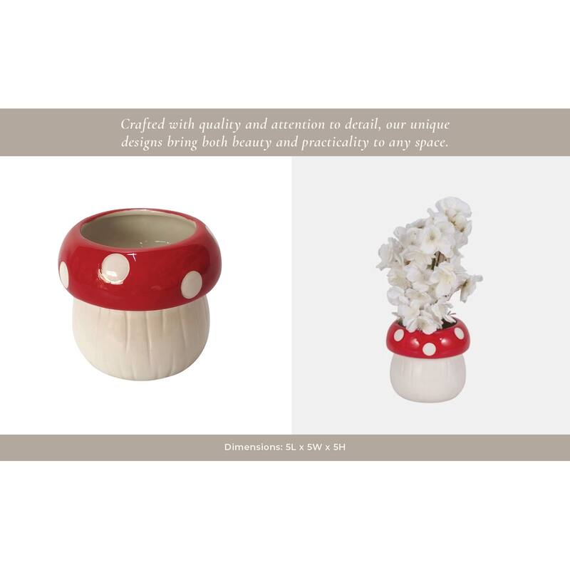 Stoneware and Porcelain Planter Mushroom-Shaped Design - 5" White - 5" x 5" x 5"