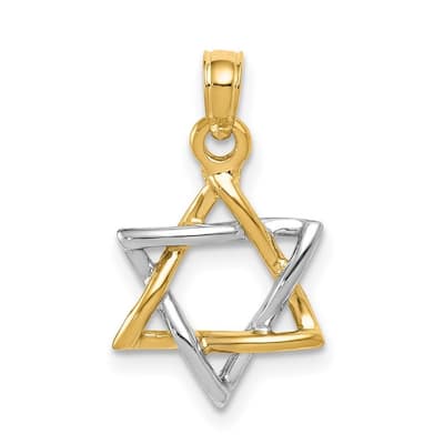 Curata 10k Two-tone Gold 18" Small Polished Star of David Pendant Necklace (12mm x 21mm)