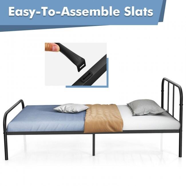 Modern Metal Bed Frame with Curved Headboard and Footboard-Twin Size
