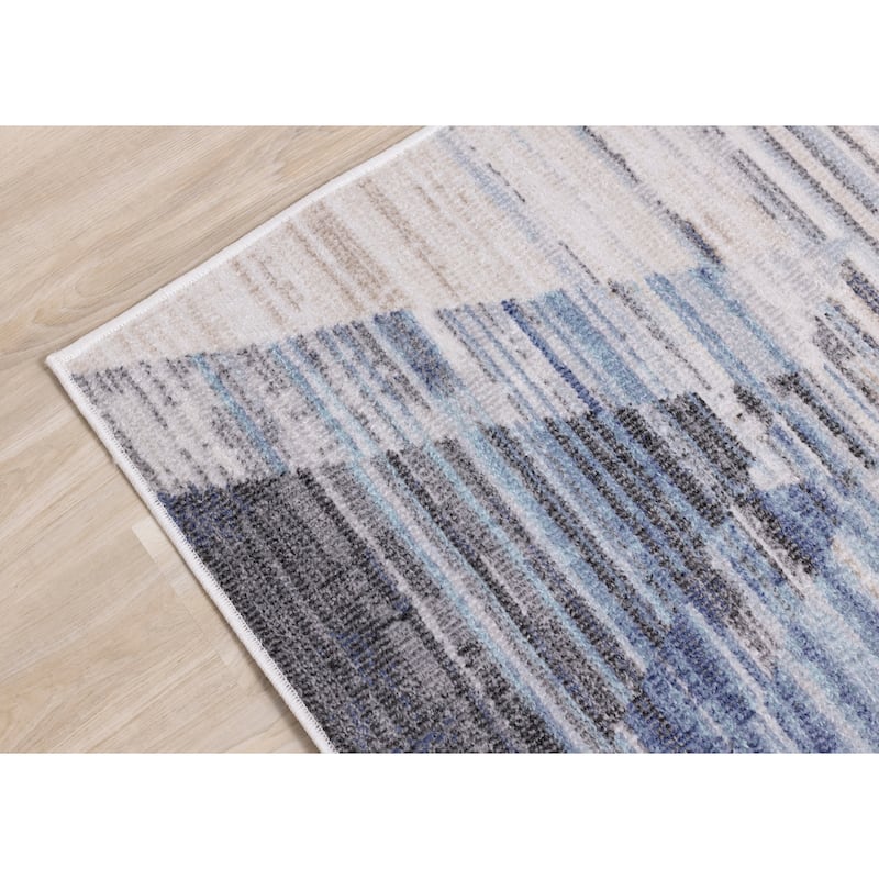 Fitzgerald Collection - Blue/Cream/Grey Distressed Geometric Rug