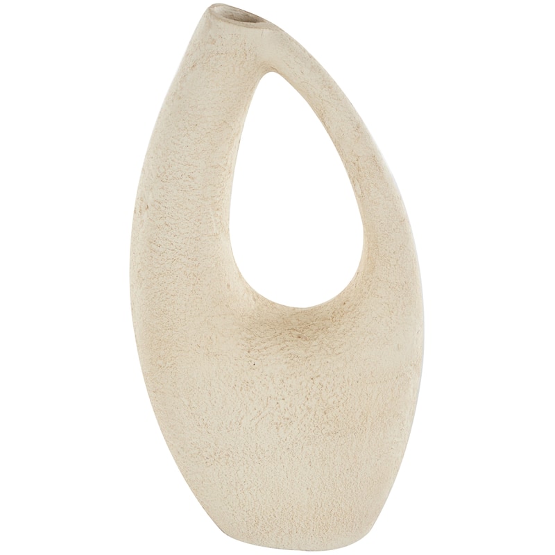 Paper Mache Abstract Curved Cutout Decorative Vase with Brown Distressed Texturing - Cream - Roche River Decor - Cream - 7"W, 14"H