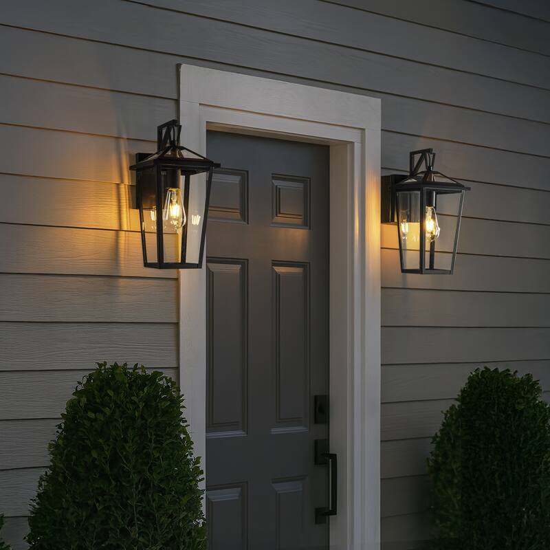 Modern Matte Black Outdoor Wall Lantern with Clear Tempered Glass Open Bottom Design Exterior Light Fixture for Entryway