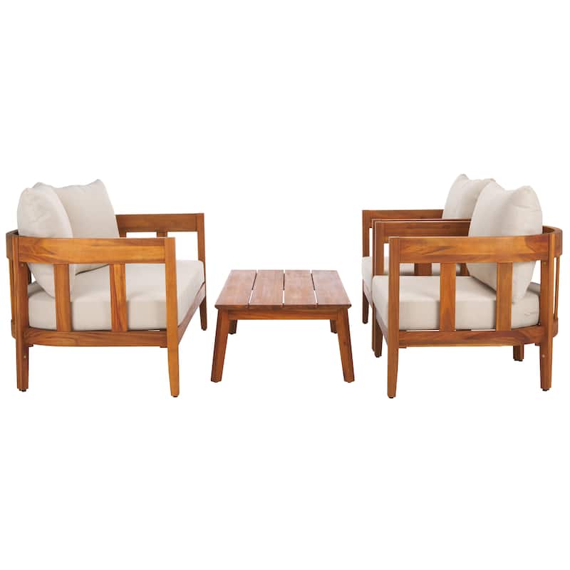SAFAVIEH Owen 4-Piece Solid Wood Patio Conversation Set - 52"W x 30"D x 25"H