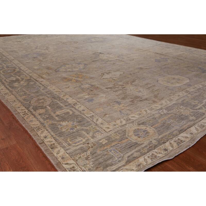 Hand Knotted Oriental 100% Wool Carpet Transitional All-Over Beige & Ivories Oushak Area Rug - 11' 8'' X 8' 9''