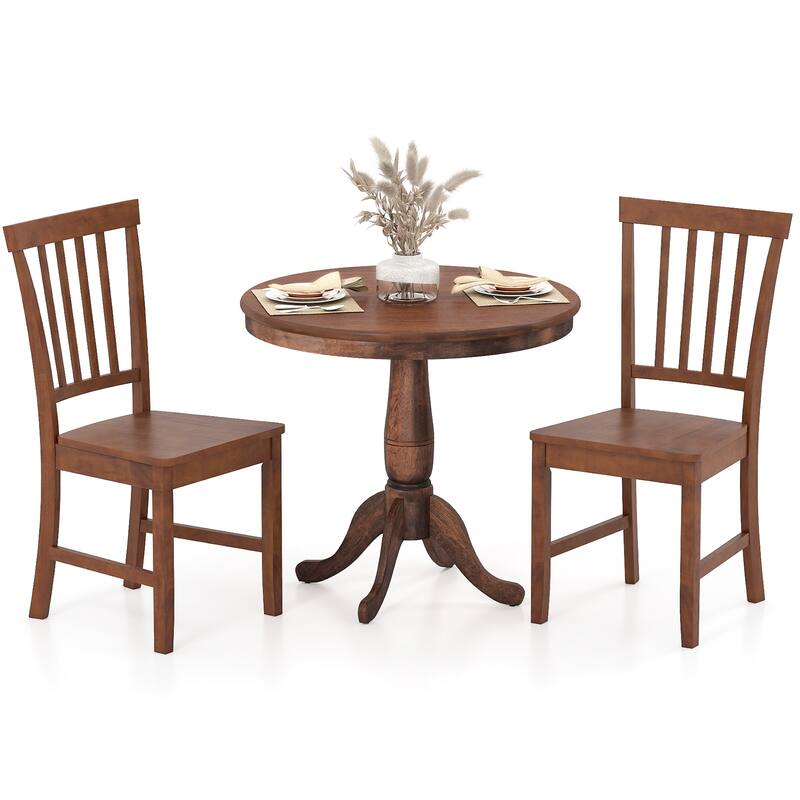Gymax 3-Piece Dining Kitchen Table Dining Set Mid-Century Round - Walnut