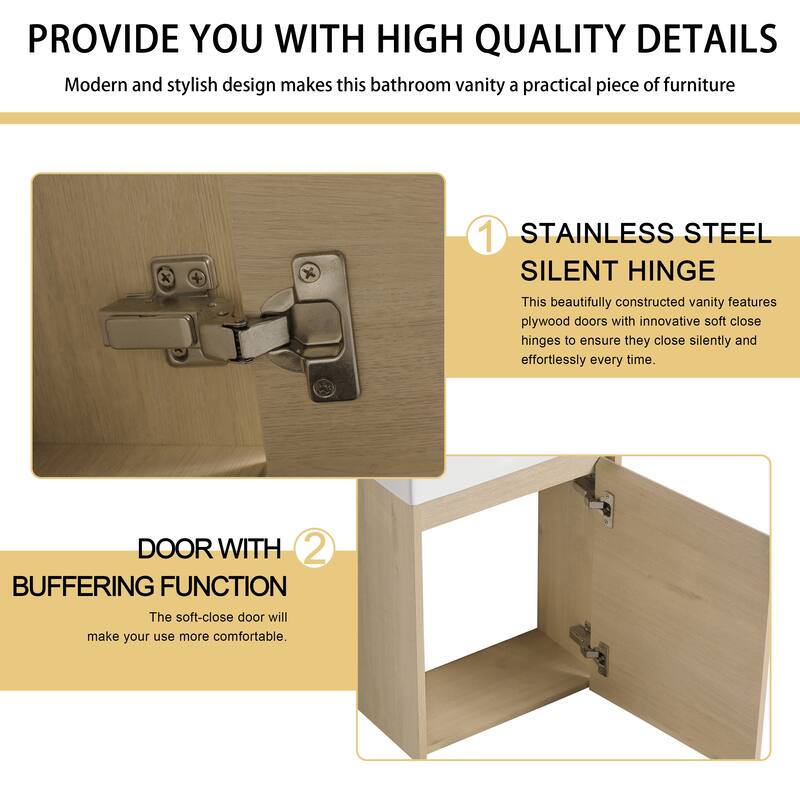 Malwee 16"/18" Floating Bathroom Vanity, Mini Wall Mounted Bathroom Vanity with Ceramic Sink and Soft Close Door