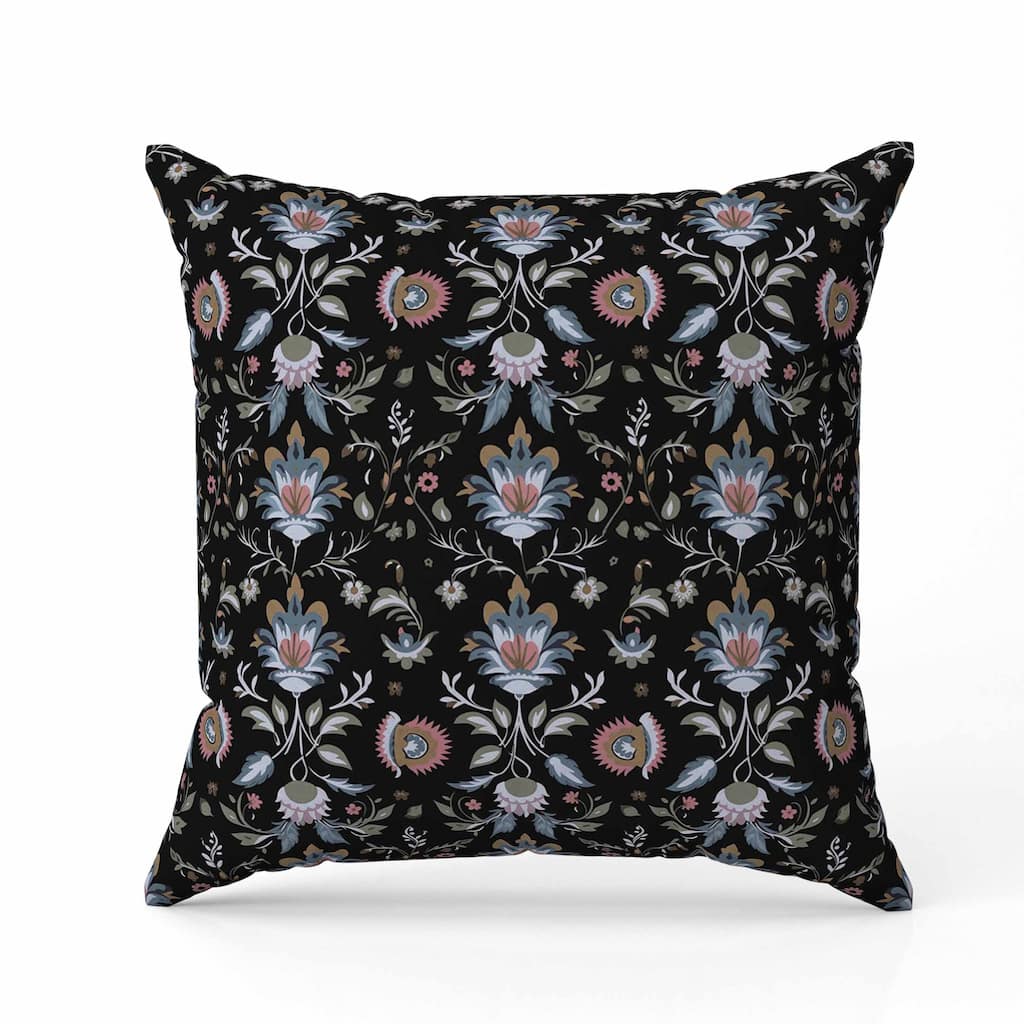 Breezy Botanicals Indoor/Outdoor Reversible Throw Pillow Black and Pink