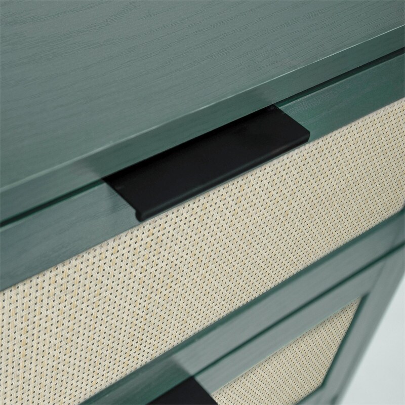 Farmhouse Rattan 3-Drawer Dresser, Dark Green - Overstock - 39256097