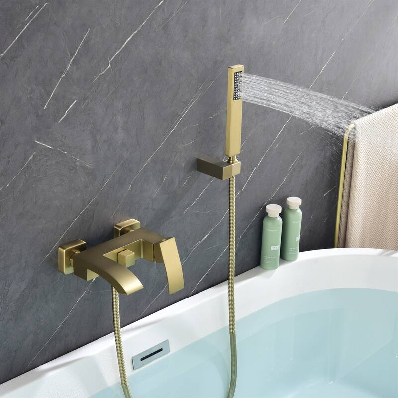 Waterfall Wall Mount Roamn Tub Faucet with Hand Shower Brass Single Handle Modern Bathtub Filler with Valve
