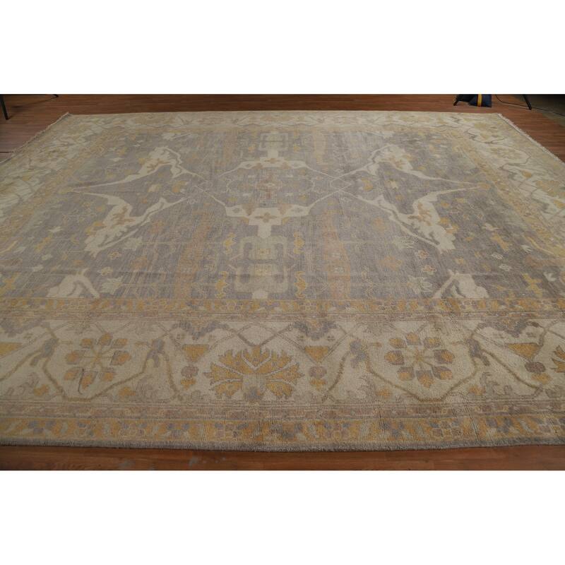 Gray Oushak Large Rug Transitional Handmade Wool Carpet - 12'0" x 15'1"