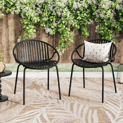 Patio Dining Chairs Set of 2 Modern Stackable Chairs with Breathable Plastic Backrest and Metal Legs for Outdoor, Backyard