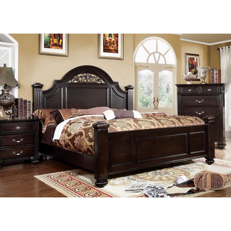 Furniture of America Vame Traditional Walnut Queen Wood Four Poster Bed