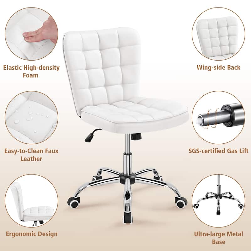 Yaheetech Modern Faux Leather Armless Desk Chair Task Chair with Chrome-finish Metal Base - N/A