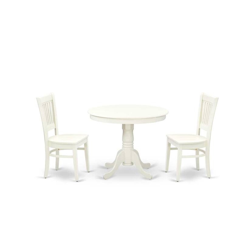 HomeStock 3-Piece Linen White Finish Solid Wood Top - Dining Room Set - Seats-4