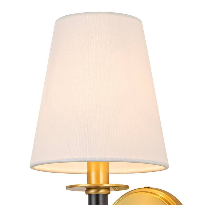 1-Light Aged Brass Fabric Tapered Shade Wall Sconce - Aged Brass