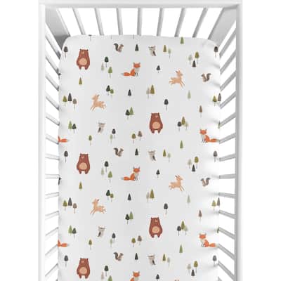 Sweet Jojo Designs Woodland Animals Boy Girl Gender Neutral Fitted Crib Sheet Green Beige Watercolor Forest Animal Brown Bear