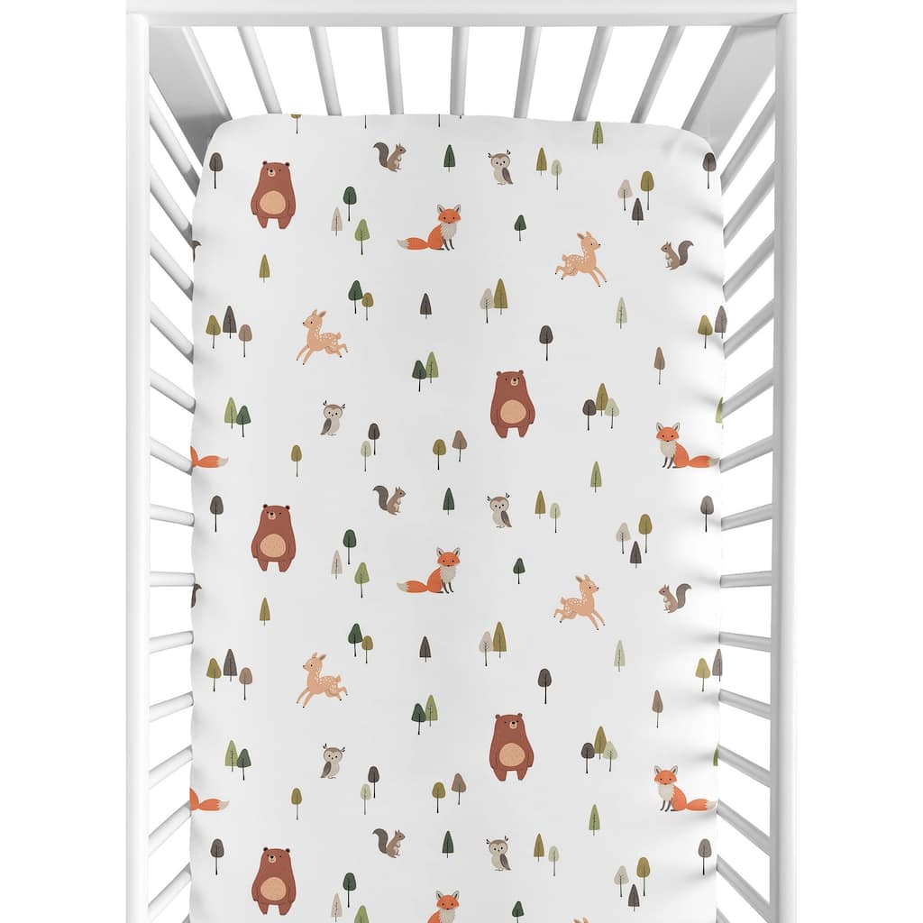 Sweet Jojo Designs Woodland Animals Boy Girl Gender Neutral Fitted Crib Sheet Green Beige Watercolor Forest Animal Brown Bear
