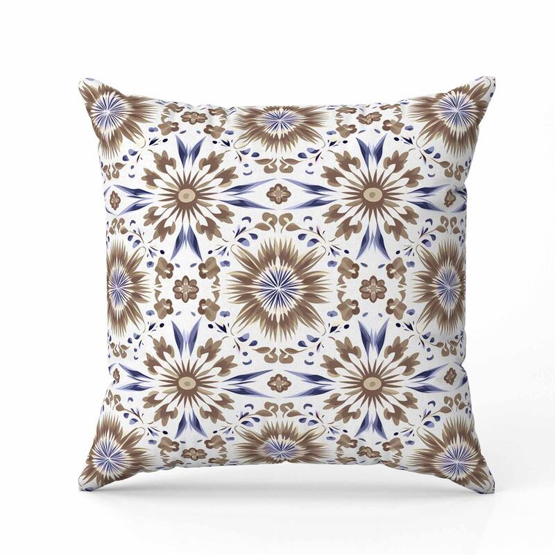 Batik Bliss Faux Suede Reversible Throw Pillow Brown and Blue