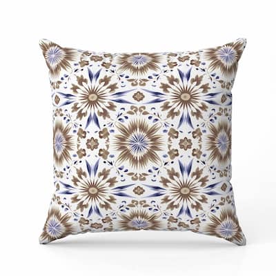 Batik Bliss Faux Suede Reversible Throw Pillow Brown and Blue