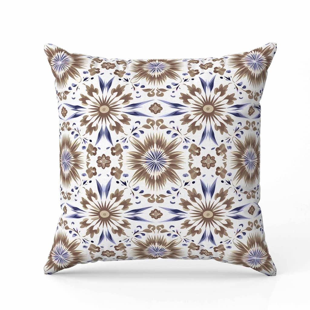 Batik Bliss Indoor/Outdoor Reversible Throw Pillow Brown and Blue