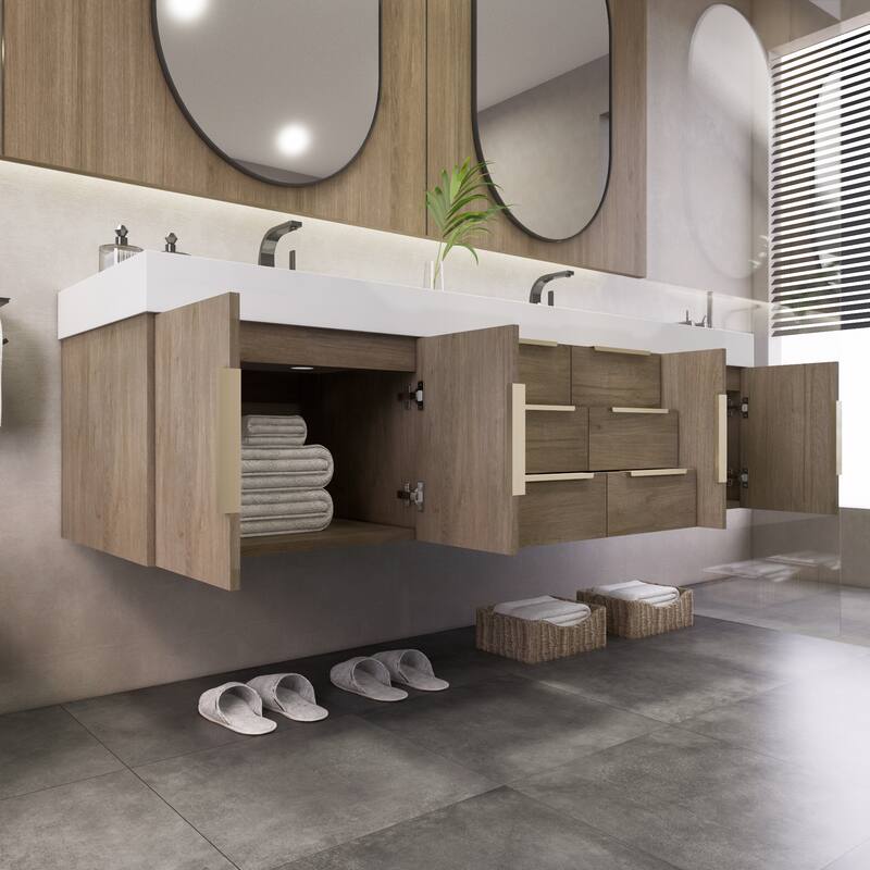 Noble 72" Floating Vanity with Reinforced Acrylic Double Sink