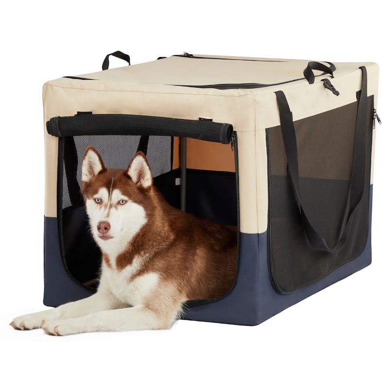 Adjustable Fabric Cover by Spiral Iron Pipe Strengthen Sewing Dog Travel Crate three Door Design for Medium Small - White