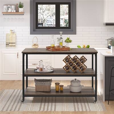 Yaheetech Rolling Kitchen Cart with 3 Shelves and Large Worktop