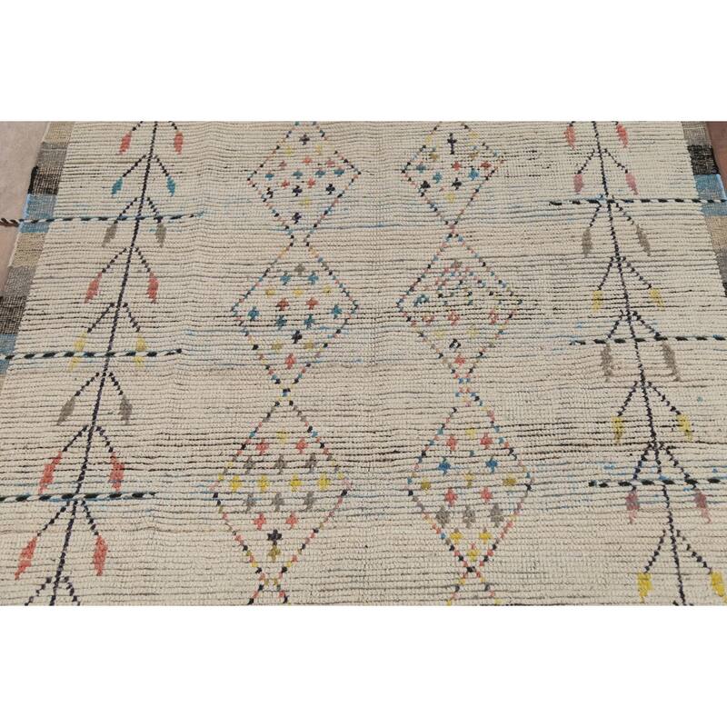 Striped Geometric Moroccan Area Rug Hand-Knotted Wool Carpet - 5'9"x 10'0"