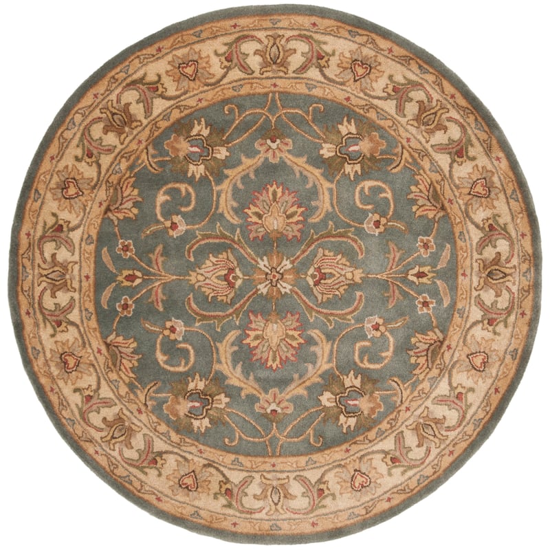 SAFAVIEH, Handmade Heritage Byzantium Traditional Oriental Wool Rug - 8' Round - Blue/Beige
