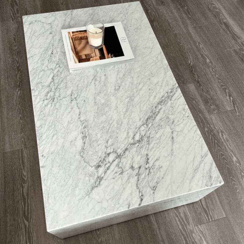 BETACH Genuine Marble Block Coffee Table - Carrara Marble
