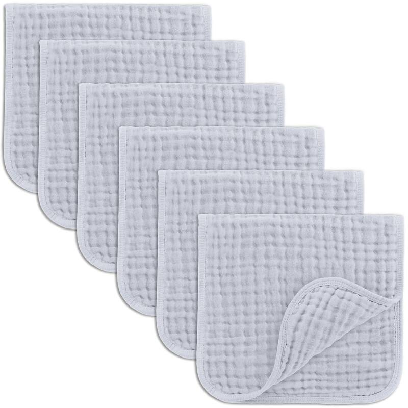 Muslin Burp Cloths for Babies by Comfy Cubs - Pack of 6 - Slate