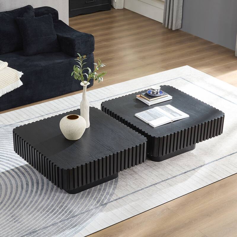 Modern 35.43 inch Handcraft Drum Coffee Table Square Coffee Table for Living Room - Black