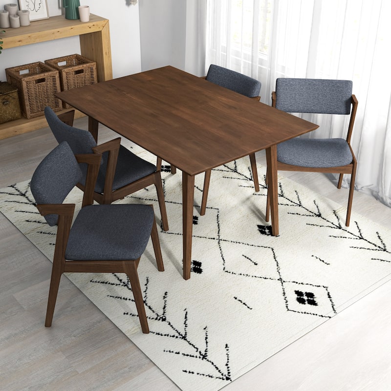 Ariel Mid Century Modern 5 Piece Dining Room Set - Walnut