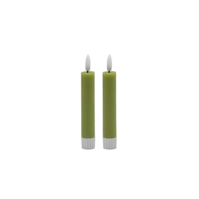 Small LED Flameless Taper Candles - 4.25" - Green - Set of 2