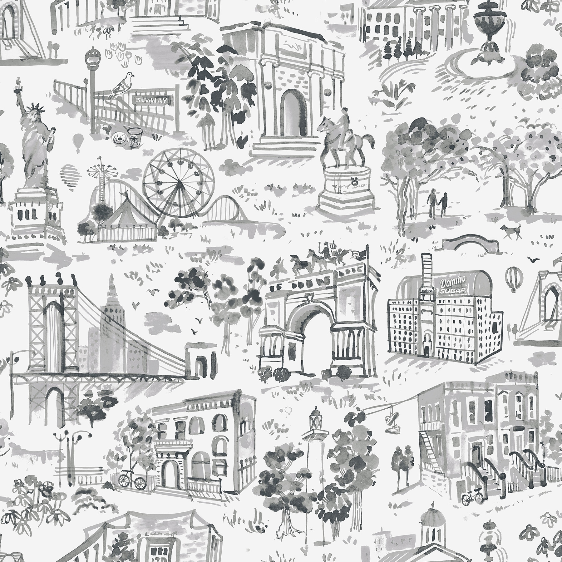 NuWallpaper Brownstone Boys Toile de New York Graphite Peel and Stick Wallpaper - N/A